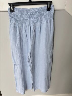 Smocked Waist Wide-Leg Light Blue Pants